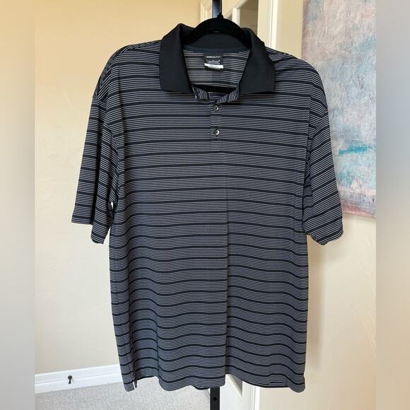 Nike Golf Dri-FIT Striped Polo Shirt Black & White Men’s Size Large Swoosh - Picture 1 of 4